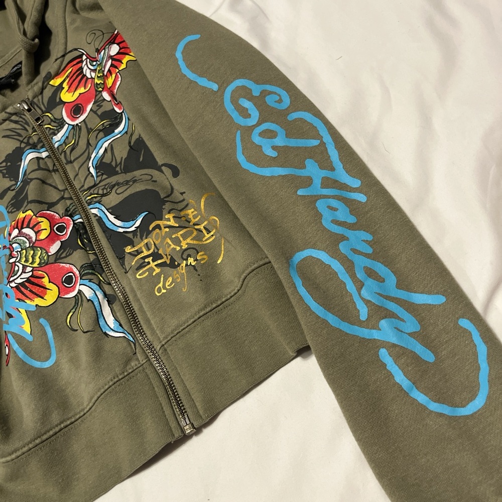 Ed Hardy Khaki Hoodie with Vibrant Design - Picture 4 of 8